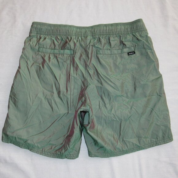 RVCA Iridescent Green Swim Surf Board Trunks Shorts Men's sz M Retro 90s Y2K - Picture 2 of 3